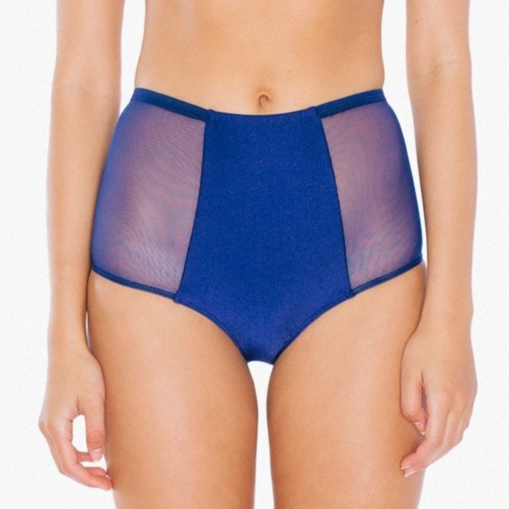 NEW AA Swim Mesh Panel High Waist Bikini Bottoms Navy Blue